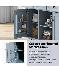 Simplie Fun Blue Kitchen Cart with Drop-Leaf Countertop and Storage