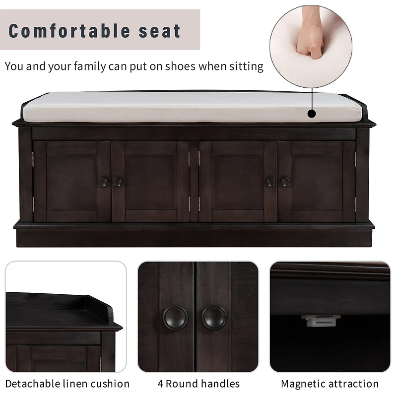 Streamdale Multi-Functional Storage Bench with Shelves and Cushion