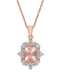 Morganite (1-1/2 ct. t.w.), Lab-Grown White Sapphire (1/3 ct. t.w.) & Diamond (1/20 ct. t.w.) Framed 17" Pendant Necklace in 10k Rose Gold