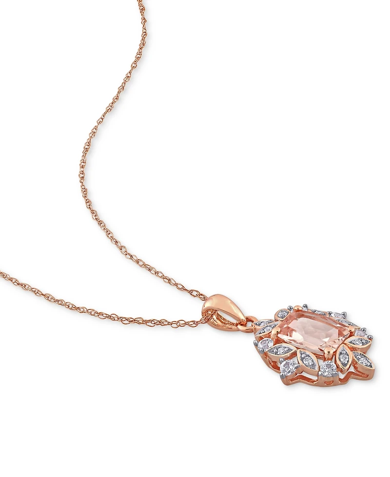 Morganite (1-1/2 ct. t.w.), Lab-Grown White Sapphire (1/3 ct. t.w.) & Diamond (1/20 ct. t.w.) Framed 17" Pendant Necklace in 10k Rose Gold