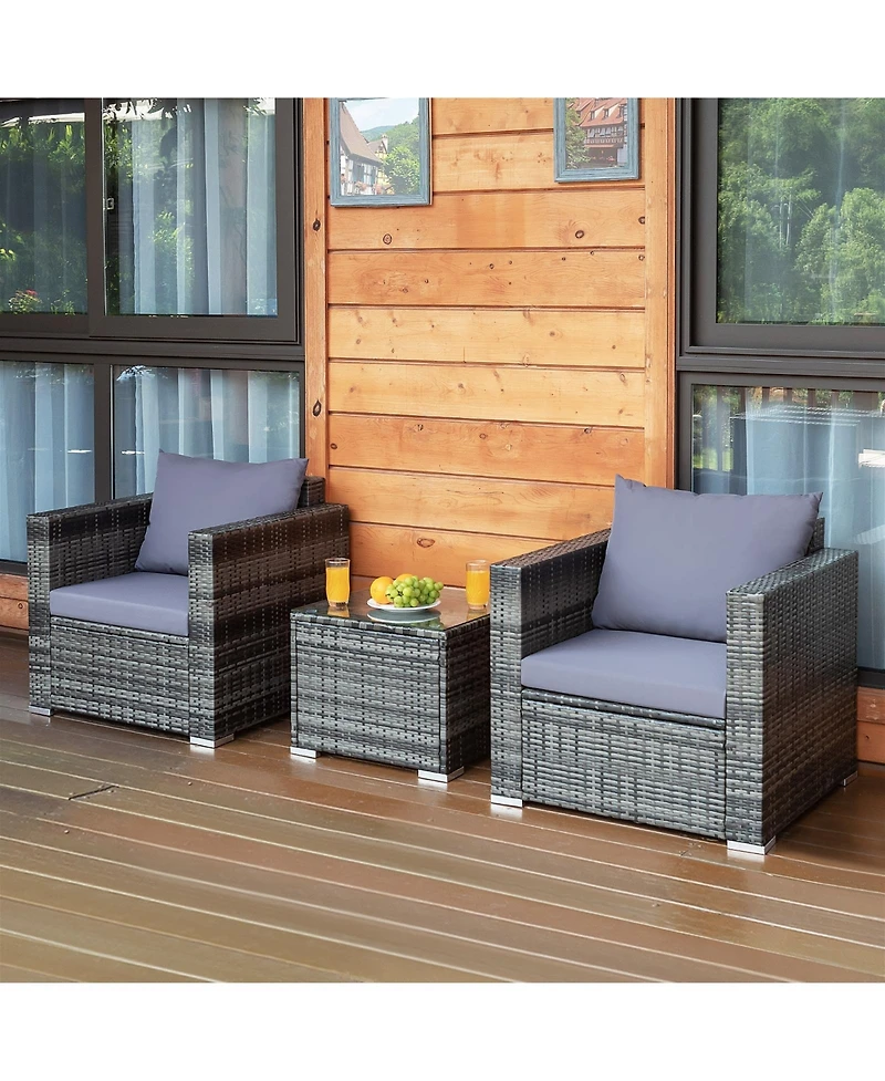 Slickblue 3 Pcs Patio Rattan Furniture Bistro Sofa Set with Cushioned
