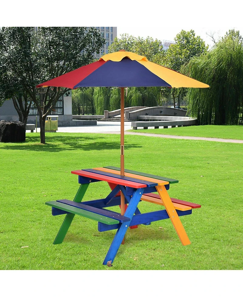 Slickblue Outdoor 4-Seat Kid's Picnic Table Bench with Umbrella