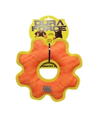DuraForce Med Gear Ring Tiger Orange-Yellow, Durable Plush Squeaky Dog Toy