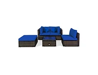 Slickblue 5 Pieces Outdoor Patio Rattan Furniture Set Sectional Conversation with Cushions