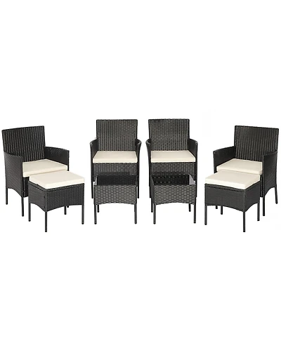 Slickblue 8 Pieces Patio Wicker Conversation Set with 2 Coffee Tables and 2 Ottomans