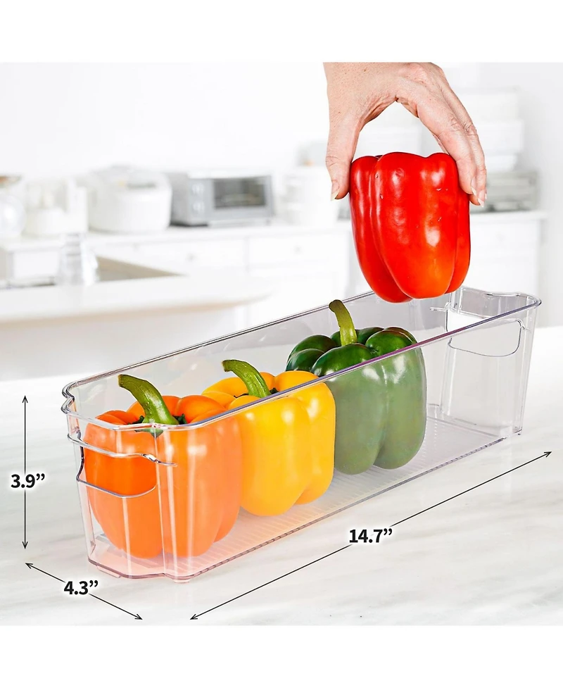 Zulay Kitchen 4 Pack Clear Refrigerator Organizer Bins - Narrow Fridge Organizers and Storage Clear
