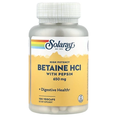 Solaray High Potency Betaine HCl with Pepsin - 100 VegCaps