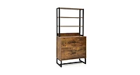 Slickblue Letter Size Lateral File Cabinet with Lock and Bookshelf-Rustic Brown