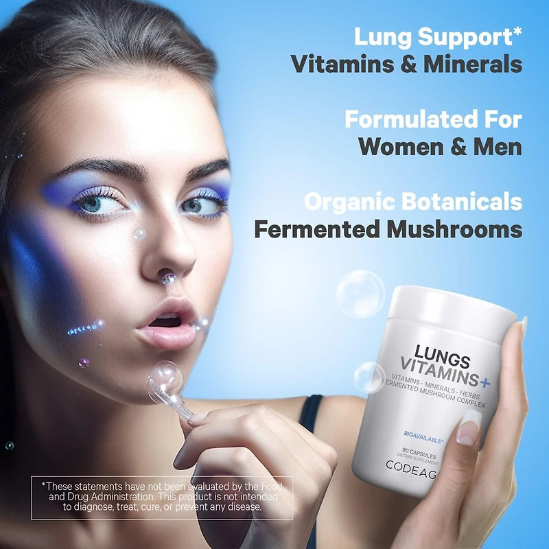 Codeage Lungs Vitamins, A, C, D, E, B6, Milk Thistle Lung Supplement, Zinc & Magnesium, Cordyceps, Reishi, Chaga, Poria, Tylophora, Ginger, Peppermint