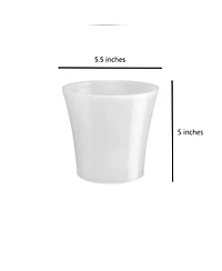 Decopots Plastic Round Modern Flower Pot with Drainage Planter, White Purple, 6.5in