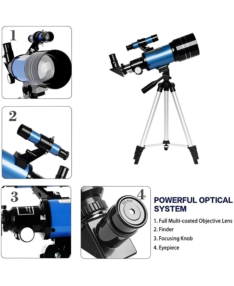 Sugift Telescope 70mm Aperture 400mm Az Mount Telescope with Stand and Phone Adapter for Kids