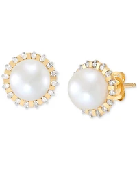 Honora Cultured Freshwater Pearl (7mm) & Diamond (1/6 ct. t.w.) Halo Stud Earrings in 14k Gold
