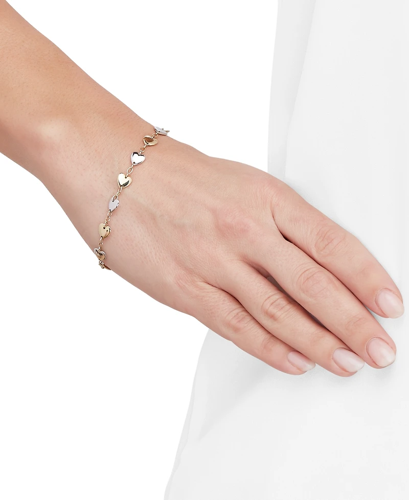 Polished Heart & Oval Link Chain Bracelet in 10k Two-Tone Gold