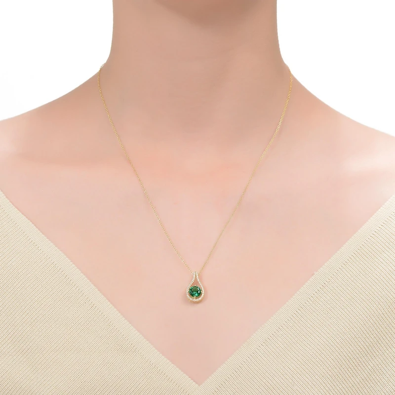 Sterling Silver 14K Gold Plated with Colored Cubic Zirconia Pendant Necklace