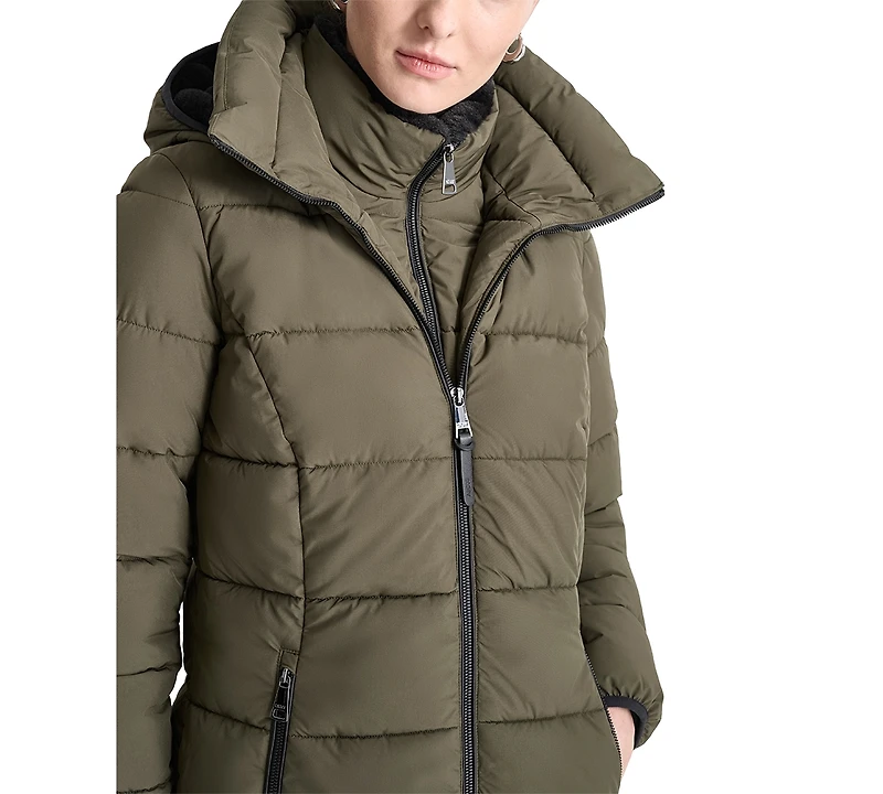 Dkny Women's Bibbed Hooded Zip-Front Puffer Coat