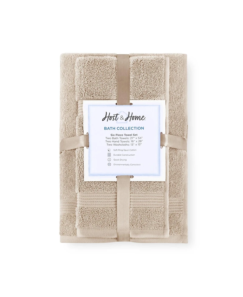 Host and Home 6-Piece Bathroom Towel Set (2 Bath Towels, 2 Hand Washcloths), Double Stitched Edges, 600 Gsm, Soft Ringspun Cotton, Stylish S