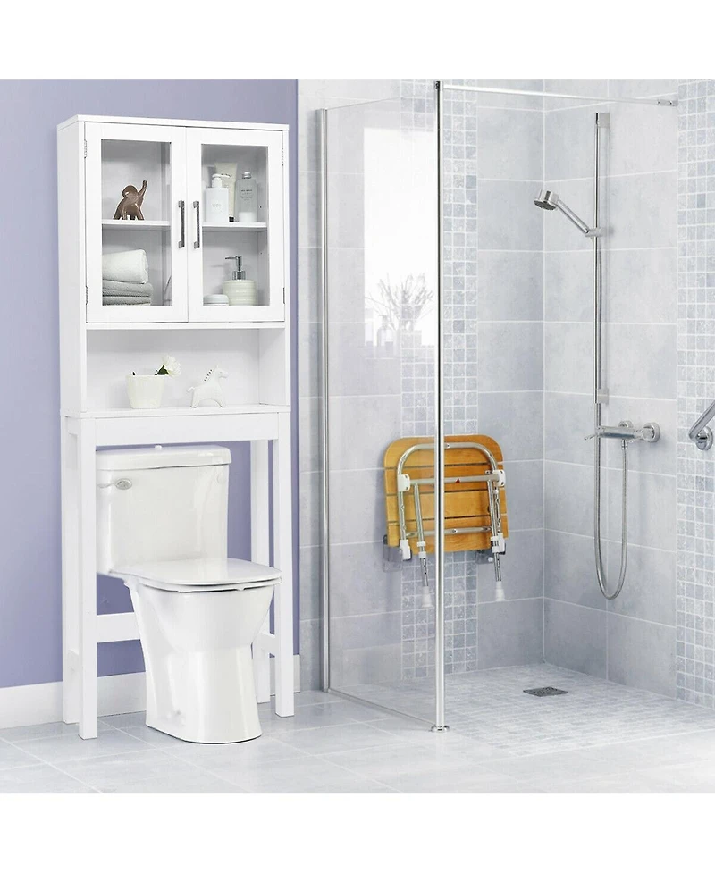 Sugift Over the Toilet Storage Cabinet Bathroom Space Saver with Tempered Glass Door