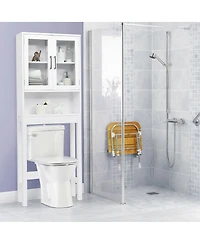 Sugift Over the Toilet Storage Cabinet Bathroom Space Saver with Tempered Glass Door