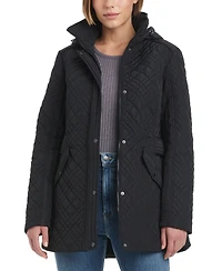 Jones New York Women's Hooded Stand-Collar Quilted Coat