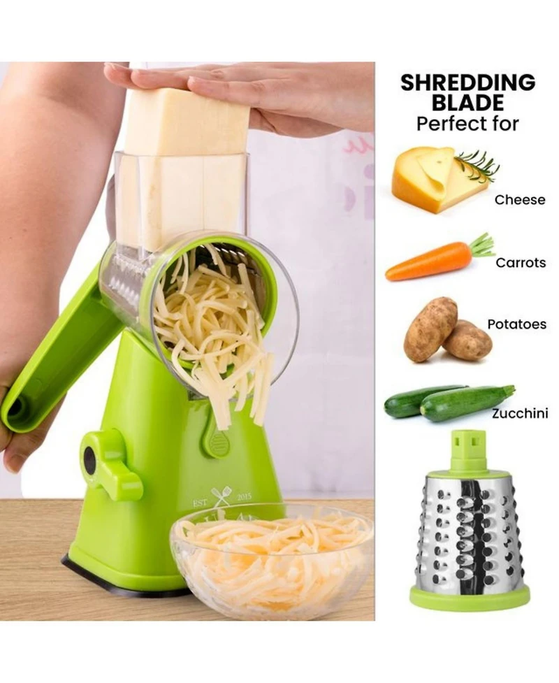 Zulay Kitchen Manual Rotary Cheese Grater With 3 Interchangeable Blades
