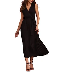 T Tahari Women's Faux-Wrap Sleeveless Pleated Fit & Flare Maxi Dress