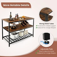 Sugift 3 Shelves Kitchen Island Industrial Prep Table with Bottom Wine Rack