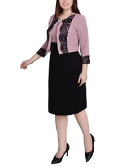 Ny Collection Petite Lace-Detail 2 Piece Textured Knit Dress Set