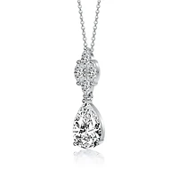 Sterling Silver with White Gold Plated Clear Pear with Marquise Cubic Zirconia Cluster Accent Drop Necklace