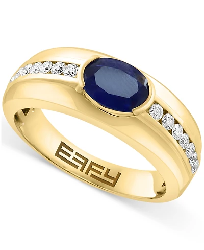 Effy Men's Sapphire (1-3/8 ct. t.w.) & Diamond (3/8 ct. t.w.) Ring in 14k Gold