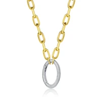 Rectangle-shaped 14k Gold-plated Chain With Round-brilliant stones Pendant Cubic Zirconia In Sterling Silver.