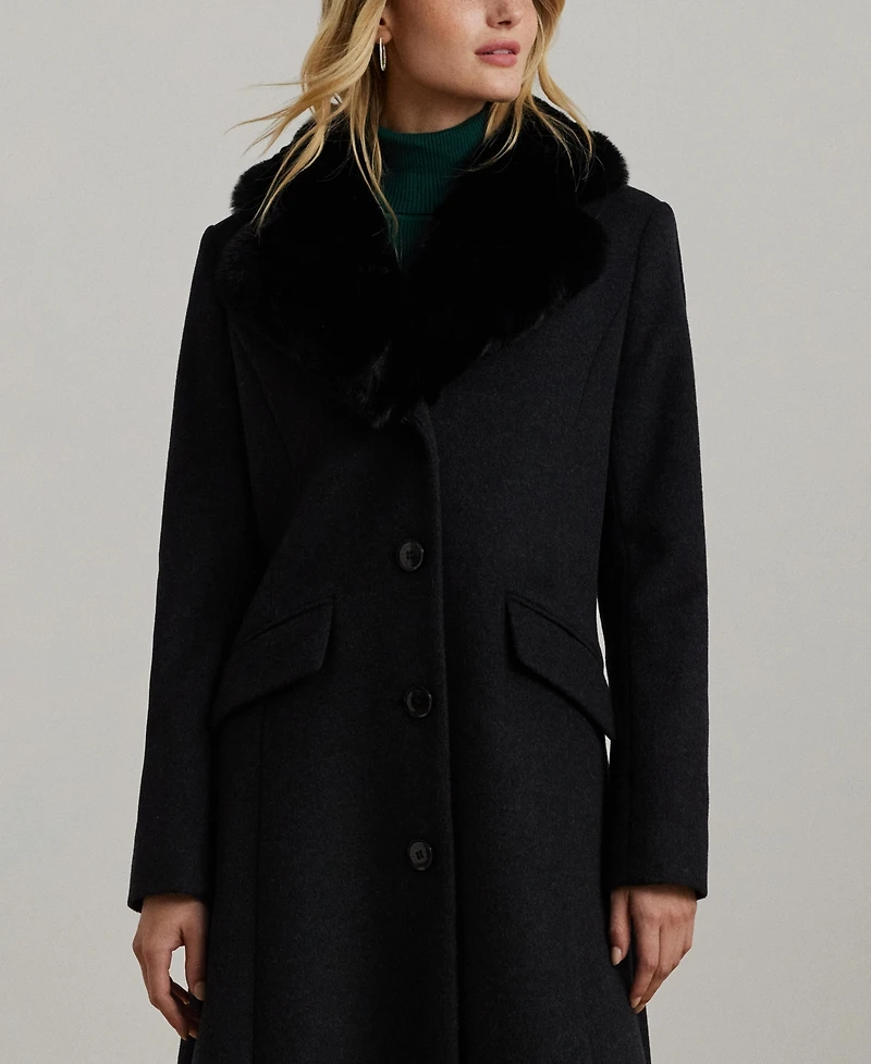 Lauren Ralph Women's Single-Breasted Faux-Fur-Collar Coat