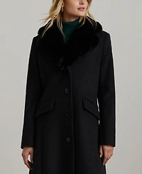 Lauren Ralph Women's Single-Breasted Faux-Fur-Collar Coat