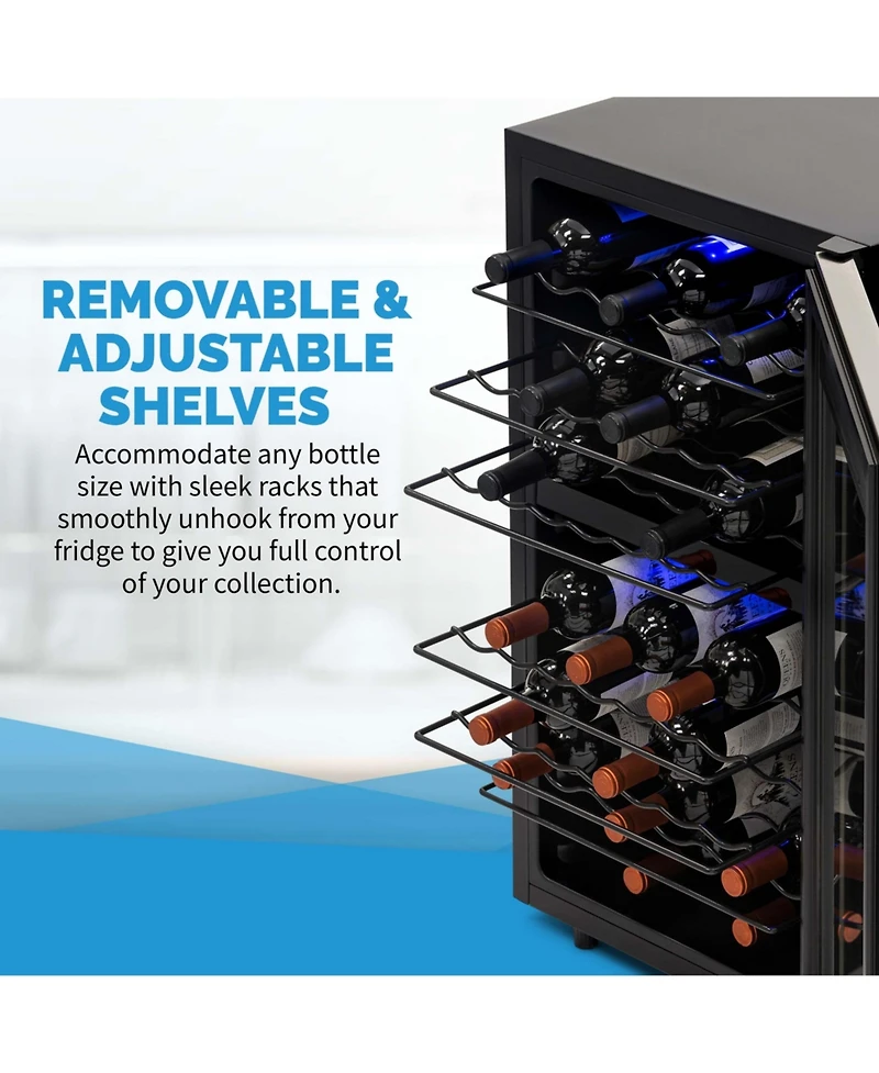 Newair Freestanding 43 Bottle Dual Zone Compressor Wine Fridge in Stainless Steel, Adjustable Racks and Exterior Digital Thermostat