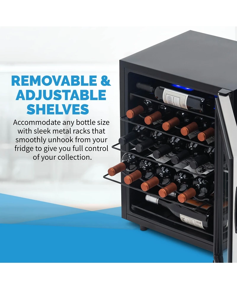 Newair Freestanding 23 Bottle Compressor Wine Fridge in Stainless Steel, Adjustable Racks and Exterior Digital Thermostat