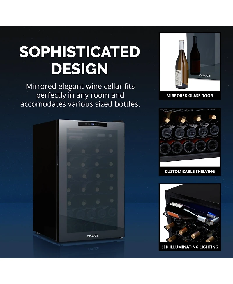 Newair Shadow Series Wine Cooler Refrigerator 51 Bottle, Freestanding Mirrored Wine Fridge with Double-Layer Tempered Glass Door & Compressor Cooling