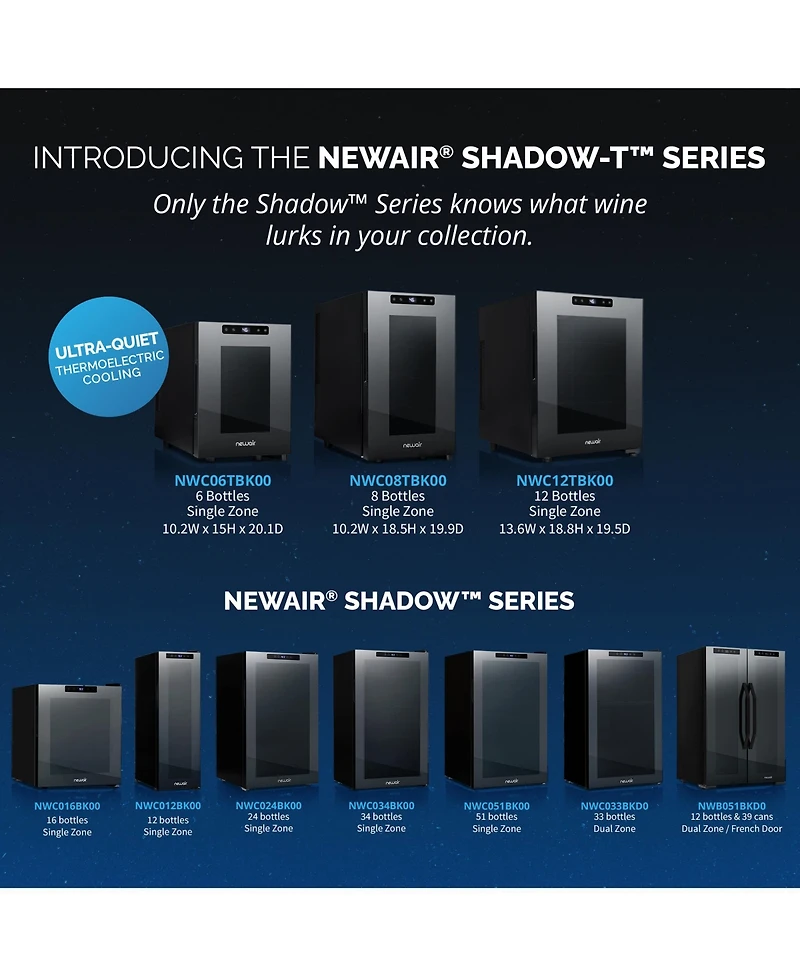 Newair Shadow-t Series Wine Cooler Refrigerator, 6 Bottle Countertop Mirrored Compact Wine Cellar with Triple-Layer Tempered Glass Door, Vibration-Fre