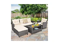 Slickblue 4 Pieces Patio Rattan Furniture Set with Cushion and Table Shelf
