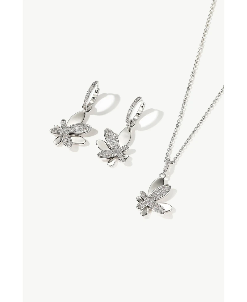 Pave Butterfly Dangle Drop Hoop Earrings