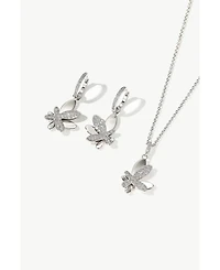 Pave Butterfly Dangle Drop Hoop Earrings