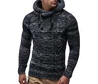 Leif Nelson Men's Knit Hoodie Sweater with Button Accents – Cable Design