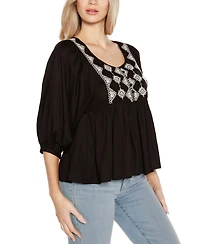 Belldini Black Label Embroidered Boho Fit-and-Flare Top