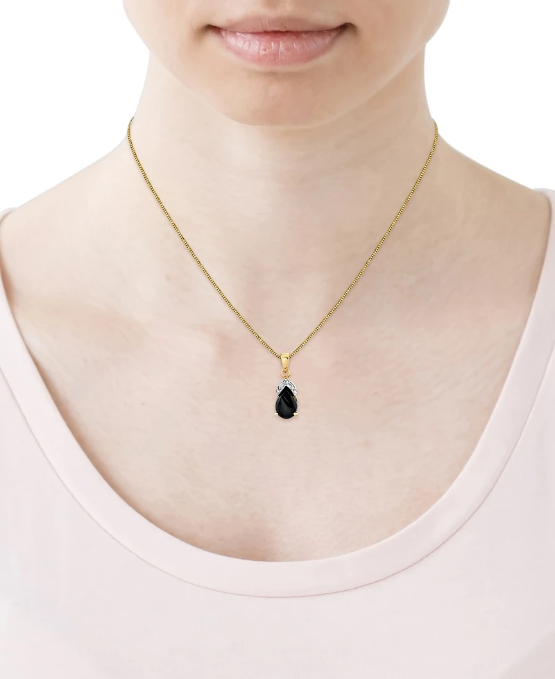 Onyx & Diamond Accent Pear-Shaped 18" Pendant Necklace in 14k Gold