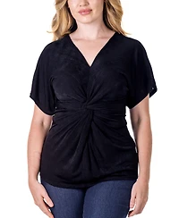 24seven Comfort Apparel V Neck Knot Front Kimono Sleeve Top