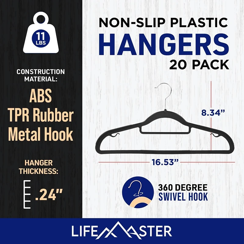 Lifemaster 30 Pcs. of Dry Wet Clothes Hangers for Clothes - Heavy Duty Coat Hanger Set with 360° Swivel Hook