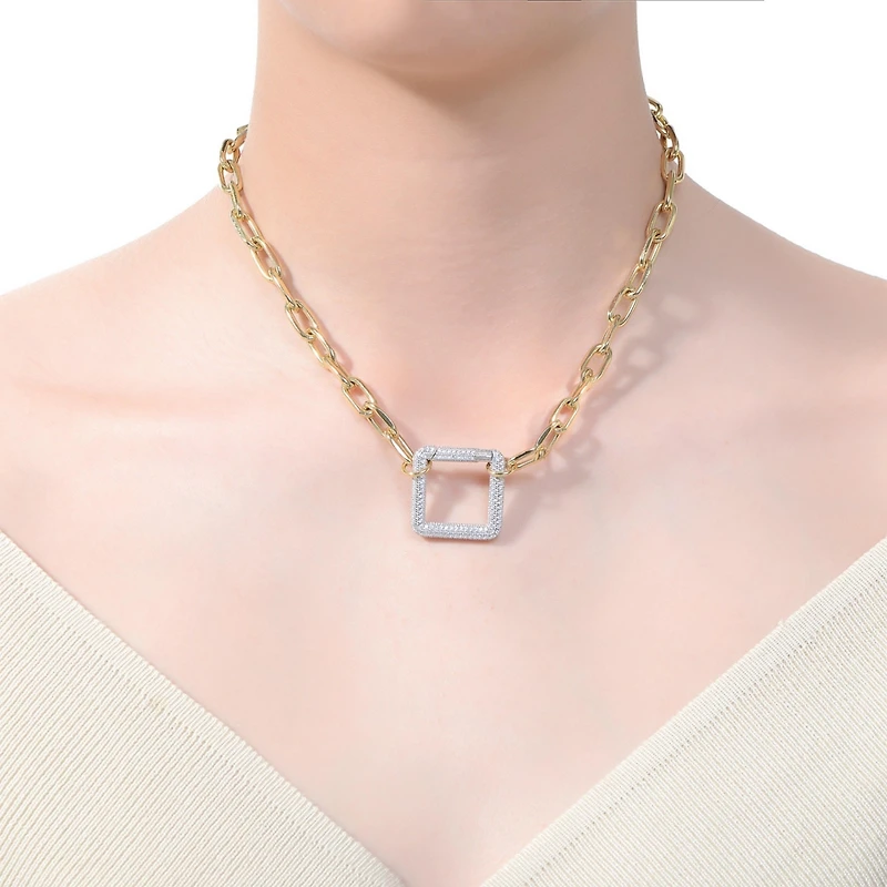 14k Gold-plated Elegant Chain With Glitterings Triangle Sterling Silver Pendant Necklace Cubic Zirconia