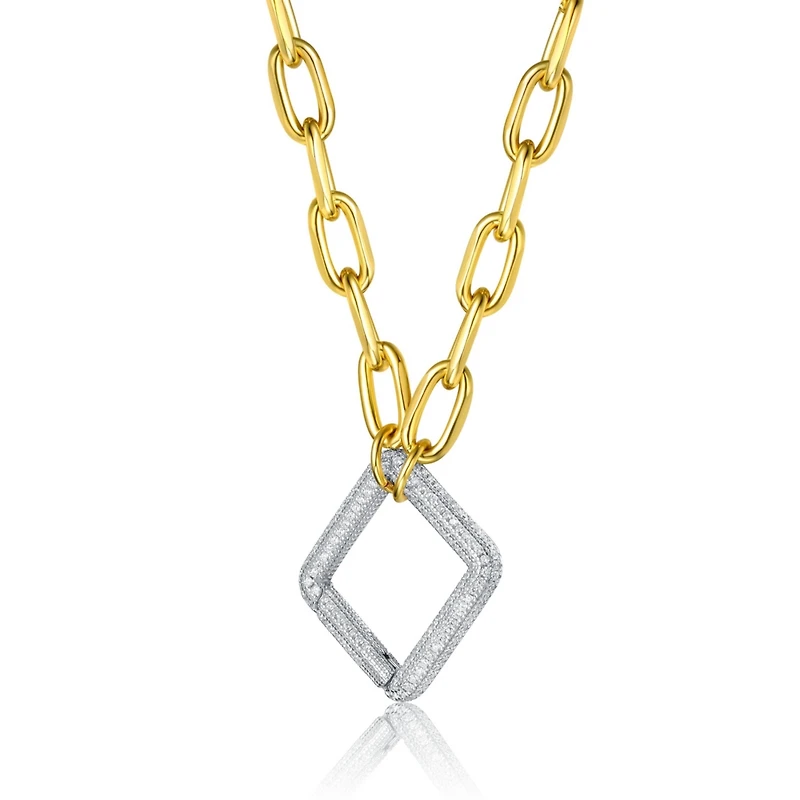 14k Gold-plated Elegant Chain With Glitterings Triangle Sterling Silver Pendant Necklace Cubic Zirconia