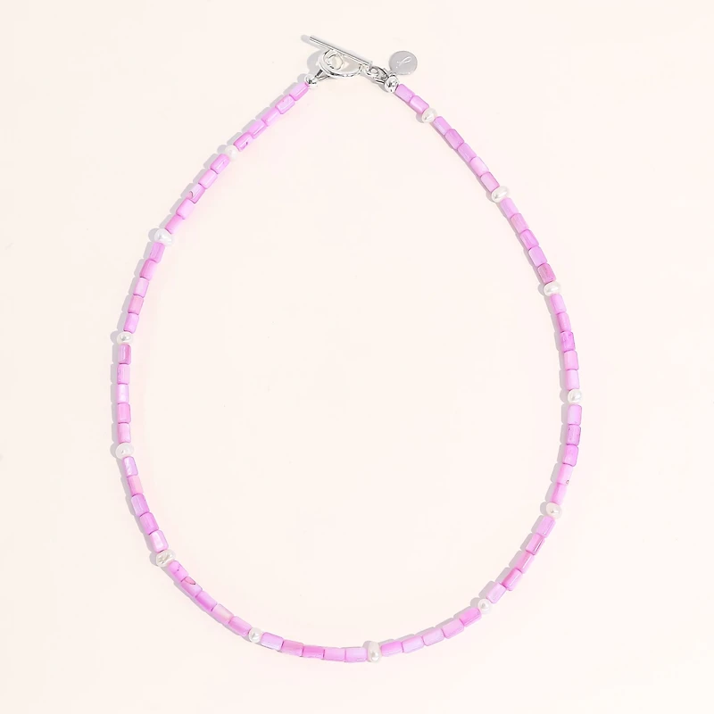 Gold Plated & Freshwater Pearls Limited Lusia Necklace - Hot Pink - Silver