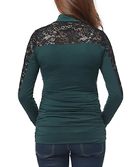 kimi + kai Maternity Mock Neck Lace Trim Top