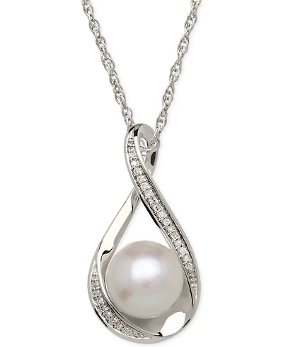 Honora Cultured Freshwater Pearl (9mm) and Diamond Accent Pendant 18" Necklace 14k Gold
