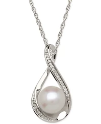 Honora Cultured Freshwater Pearl (9mm) and Diamond Accent Pendant 18" Necklace 14k Gold